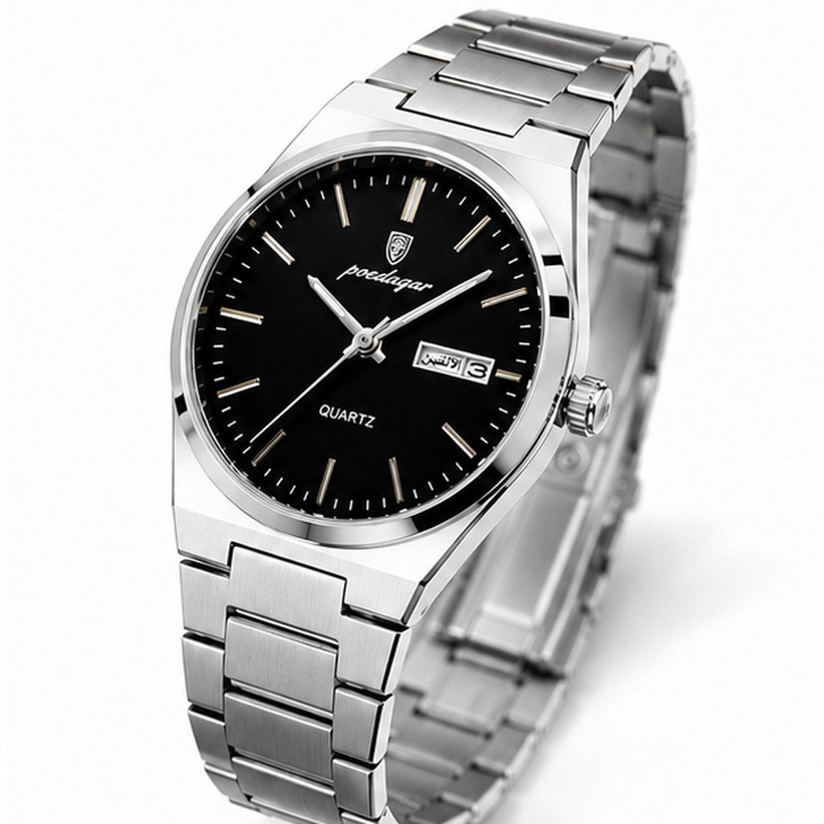 Poedagar Integrated Stainless Steel Day-Date Watch