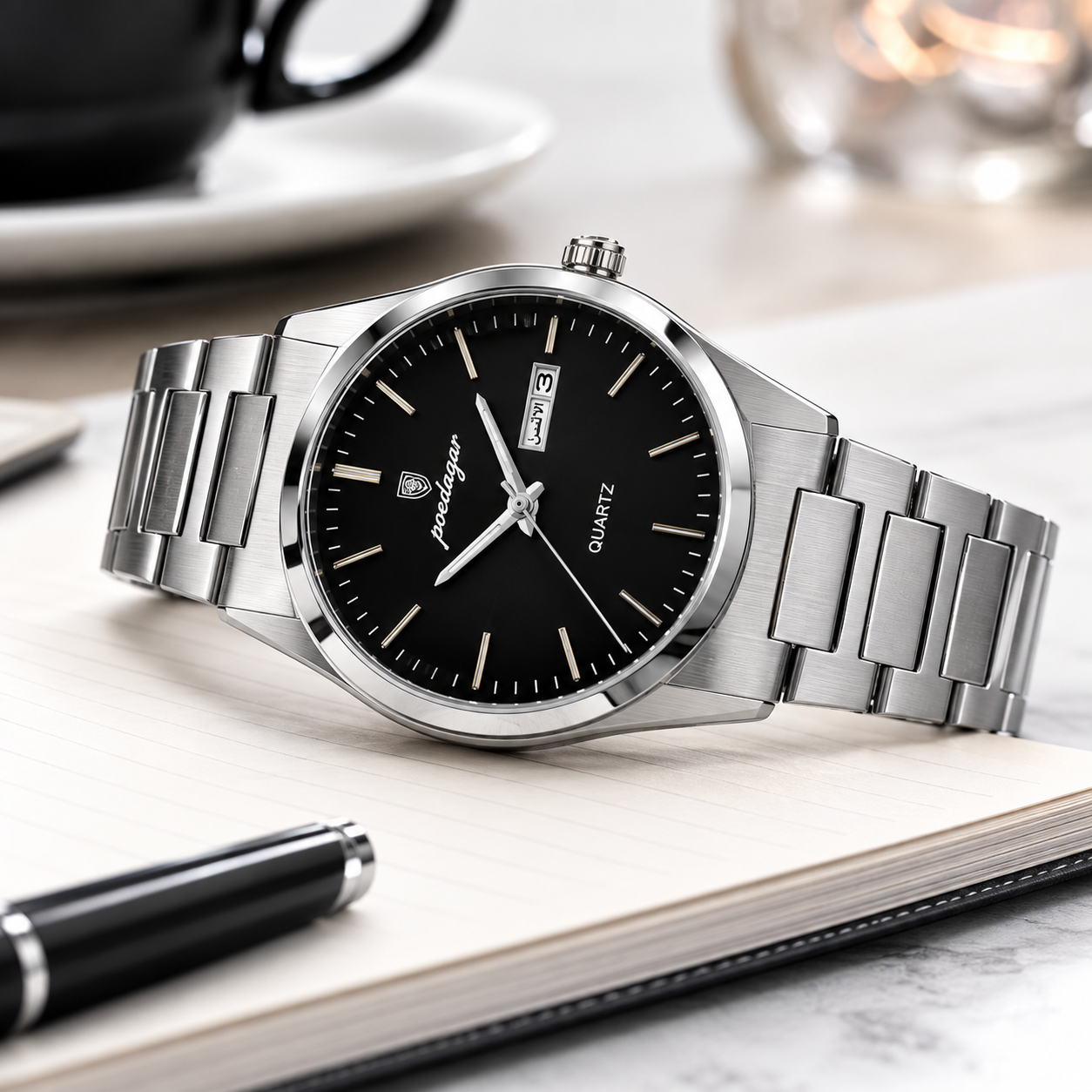 Poedagar Integrated Stainless Steel Day-Date Watch