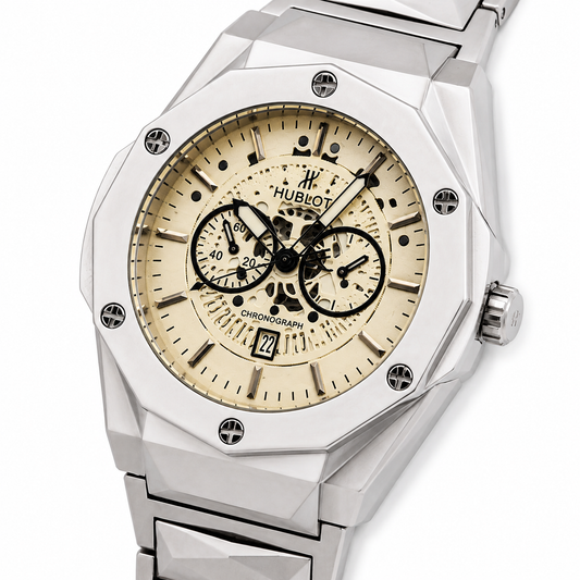 Hublot Sang Bleu Geometric Edition Men's Watch - Silver & Off-White