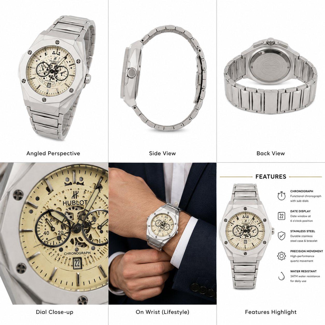 Hublot Sang Bleu Geometric Edition Men's Watch - Silver & Off-White