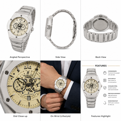Hublot Sang Bleu Geometric Edition Men's Watch - Silver & Off-White