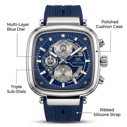 Matturi Square Chronograph Blue Dial Men's Sports Watch