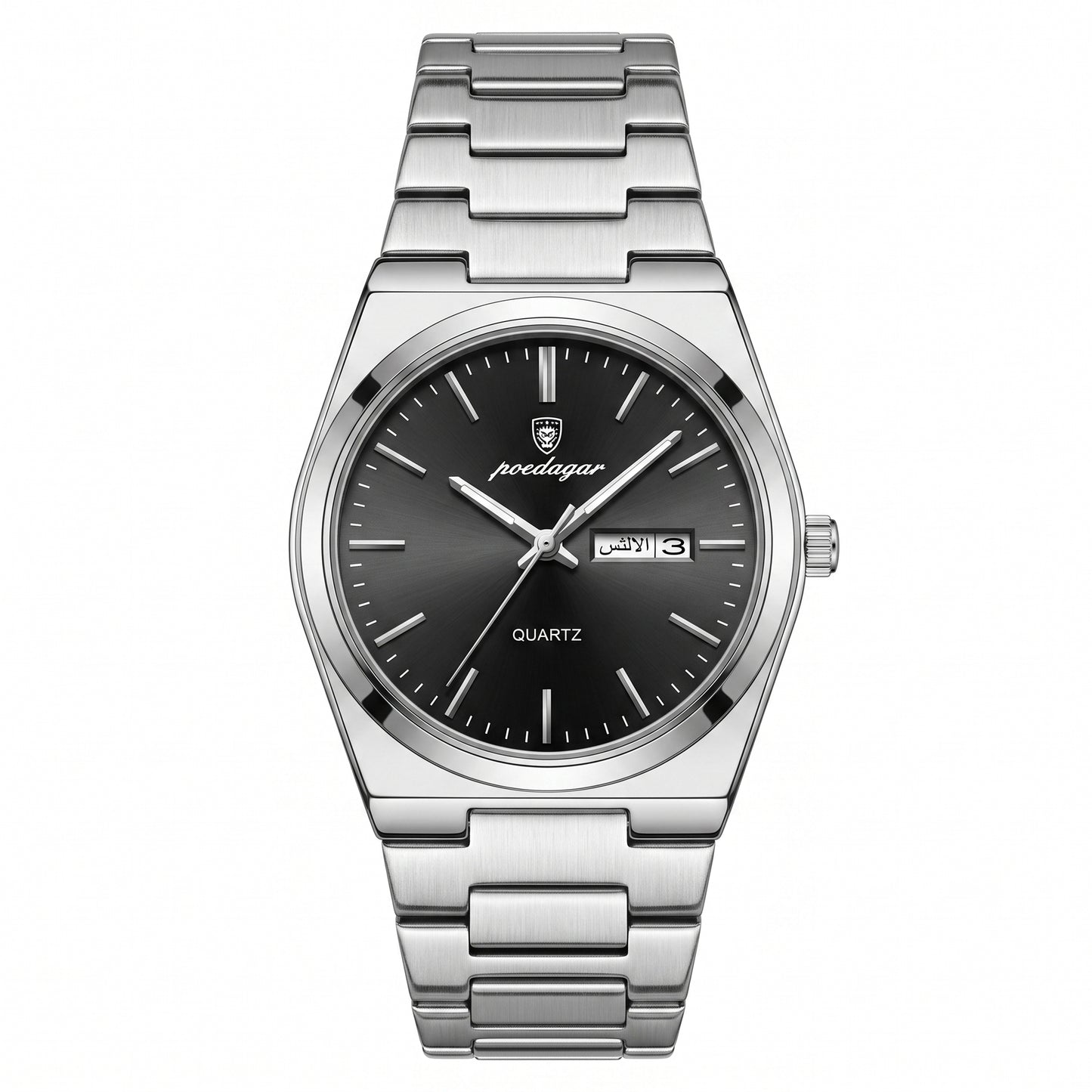 Poedagar Integrated Stainless Steel Day-Date Watch